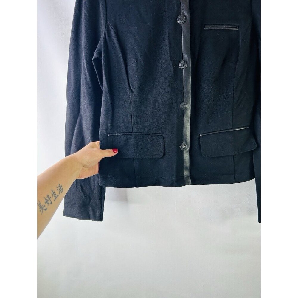 Cabi Tudor Faux Leather Detail Ponte Knit Blazer Jacket Black 3376 Womens Small - Picture 3 of 6
